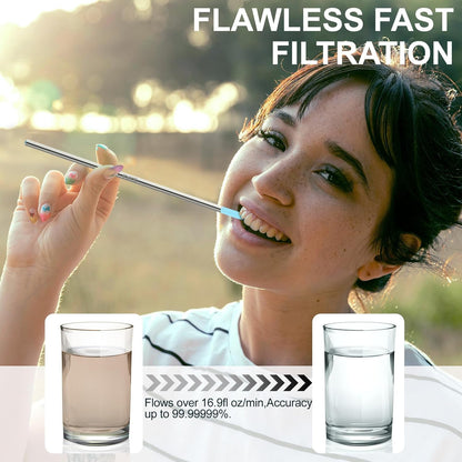 Personal Water Filter Straw, Reusable Stainless Steel Water Filter Drinking Straw Portable Outdoor Emergency Survival Gear for Hiking, Camping, Travel, Hunting & Fishing (Small)