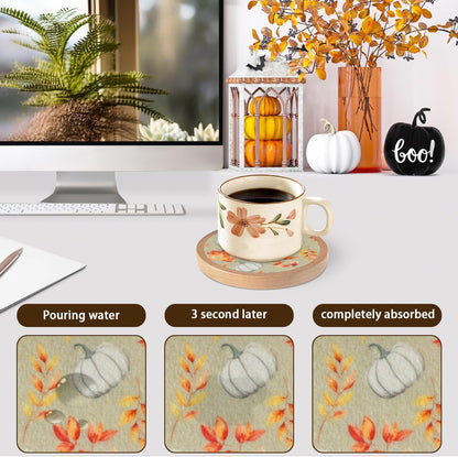 Pumpkins Coaster Set of 6 Cewiru Halloween Coasters for Drinks Absorbent Cup Mats for Table Protection Unique Fall Round Coasters for Coffee Table Kitchen Decor 4.3"