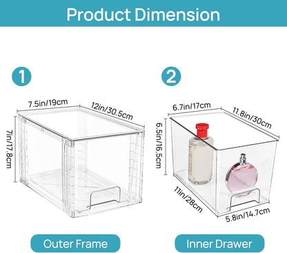 Vtopmart 2 Pack Large Stackable Storage Drawers,Clear Acrylic Drawer Organizers with Handles, Easily Assemble for Bathroom,Kitchen Undersink,Cabinet,Closet,Makeup,Pantry organization and Storage