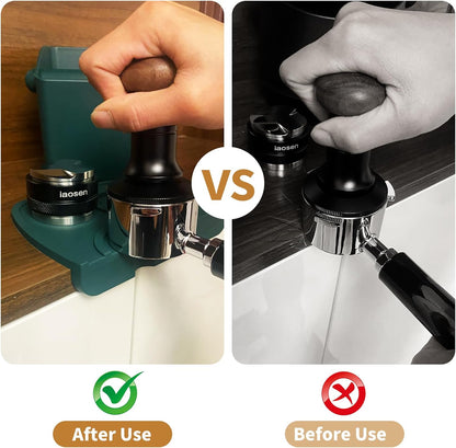 Large Square Knock Box Shock-absorbent Knock Box Espresso with Removable Knock Bar and Non-Slip Base Espresso Accessories for Home/Office (Large Green Knock Box with Tamper Mat)