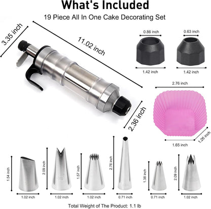 Cake Decorating Kit with 6 Stainless Steel Piping Tips, Frosting Gun & 8 Silicone Cups – Baking Supplies for Cake, Cupcake, Cookie Decorating – Piping Bags and Tips Set for Beginners & Bakers