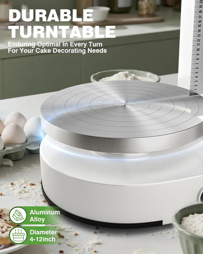 PYY Cake Decorating Machine - 4-12 Inch Automatic Cake Cream Spreading Machine for Cake Smoothing Machine, Electric Cake Turntable 60-320 RPM with Graduated Scrapers Maquina Para Decorar Pasteles