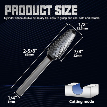 CATITO Arc Cylinder With Ball Top Die Grinder Bit, Cut Carbide Rotary Burr for Steel, Wood and Metal Working, Engraving, polishing and Cleaning