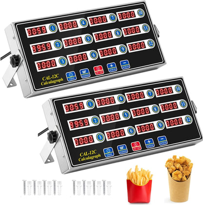 2 Pack 12-Channel Digital Kitchen Timer, Commercial Cooking Timer with Loud Alarm, Large LCD Display, for Restaurants, Baking, Labs, Multiple Independent Countdown Timers