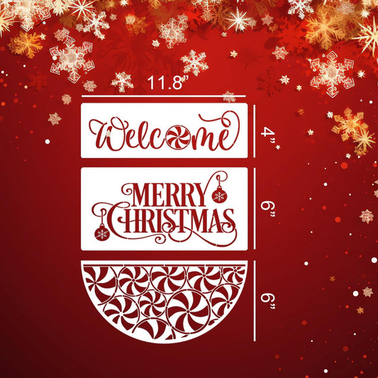 Christmas Stencils for Painting on Wood 12” Christmas Stencils for Crafts Reusable Holiday Doormat Stencil for Porch Hanger Fabrics Decor(Xmas Half RD Stencil 05/18P)