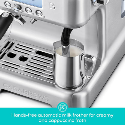 CASABREWS Neutron Pro Espresso Machine with Dual Boiler, 20 Bar Espresso Maker with Automatic Milk Frother and LCD Display, Cappuccino Latte Maker with Separate Hot Water System for Americano, Silver