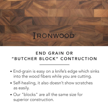 Ironwood Gourmet 28218 Square Charleston End Grain Chef's Board , Acacia Wood 14" Square