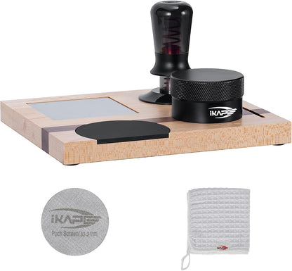 IKAPE 58MM Espresso Tamper Kit 5 IN 1, Espresso Accessories Kit with Semi-Transparent Coffee Tamper, Distributor, Tamper Base, Cleaning Towel, Essential for Baristas