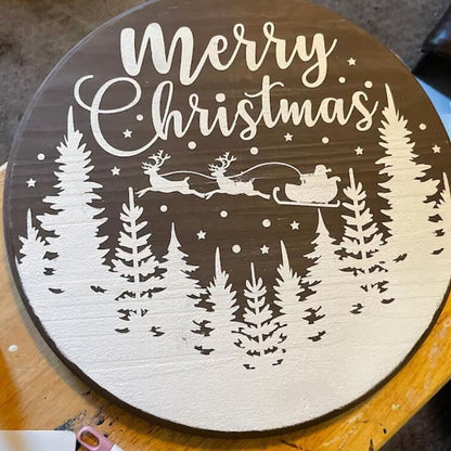 Christmas Stencils 12” Christmas Stencil for Wood Round Xmas Stencil for Painting Holiday Stencils Merry Christmas Holy Night Drawing Templates for Door Hanger Porch Wreath Home Decor