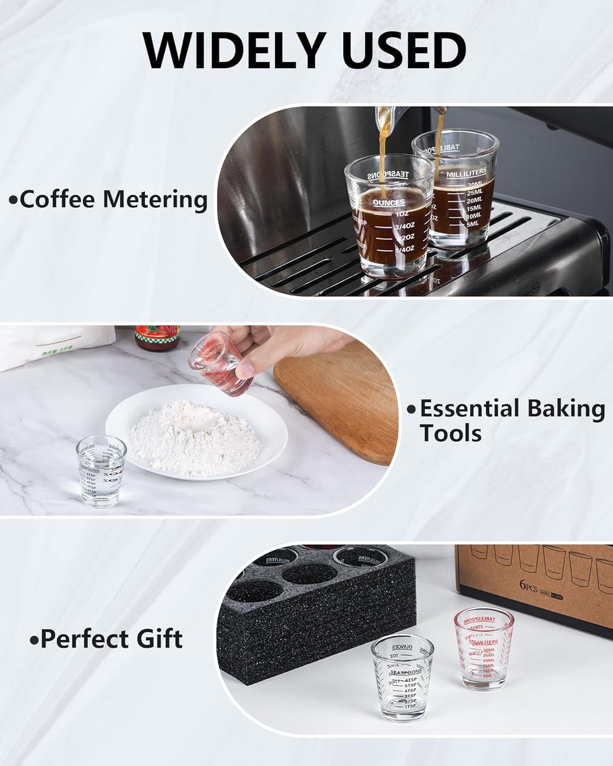 Shot Glasses Measuring Cup Set 2PACK Espresso Shot Glasses Liquid Heavy Glass 26-Incremental Measurement 1 OZ, 2 TBS, 6 TSP, 30 ML Kitchen Tools (RED&Black)