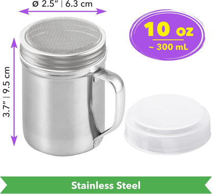 CUSINIUM Powdered Sugar Shaker Duster - With Handle - Cinnamon Shaker For Coffee Bar - Fine Mesh Dredge - 10 ounce | Style: Fine