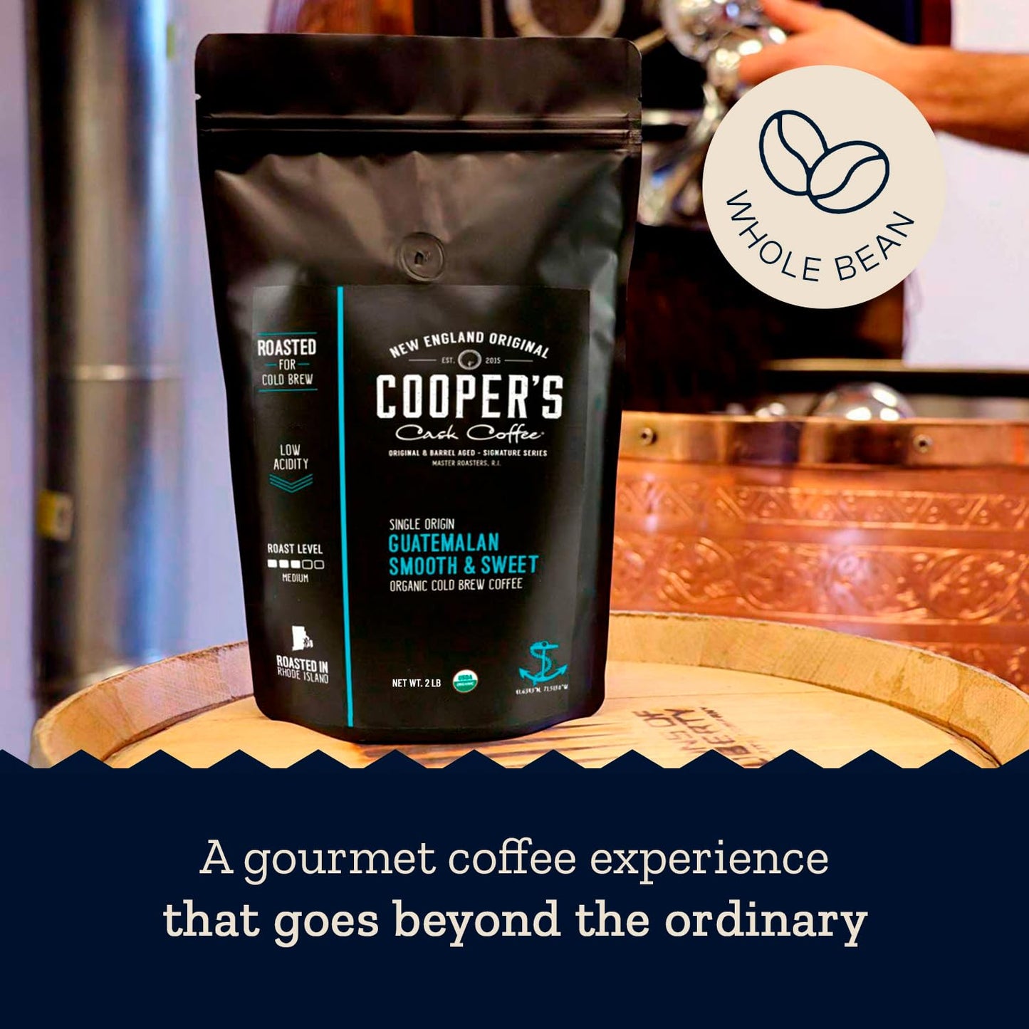 Organic Cold Brew Coffee - Guatemalan Coffee Beans Crafted For Cold Brewing - Whole Bean or Coarse Grind, Medium Roast, 2 lb