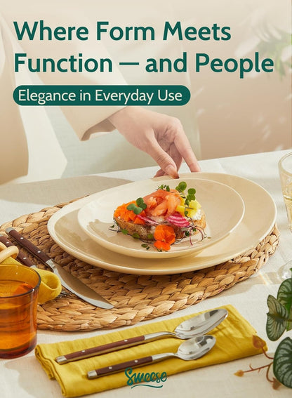 Sweese 7.8" Porcelain Dessert Plates, Beige, Set of 6 - Scratch-Resistant, Microwave Oven Safe Appetizer Plates