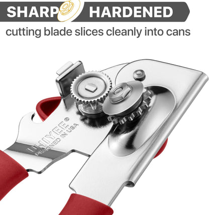 Can Opener Manual Heavy Duty, UHIYEE Hand Held Can Openers for Seniors with Comfort Grip Sharp Blade, Solid Steel Hand Manual Can Open with Magnet for Kitchen Camping, Red