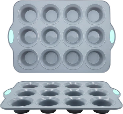 To encounter 2Pack Silicone Muffin Pan with Metal Frame, 12 Cup Regular Size Cupcake Pan, Non-Stick Baking Tray, Food Grade Baking Molds for Oven, Dishwasher Safe