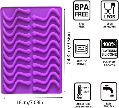 Gummy Candy Molds - 4Pcs Silicone Gummy Worm Molds for Kids With 2pcs Dropper,Non-stick and Bpa Free for Mini Candy Chocolate Gummies Baking