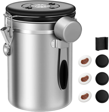 ShanSon Coffee Canister Airtight Coffee Container Stainless Steel Coffee Bean Storage Container with Scoop Coffee Canister for Beans Grounds Sugar Flour Tea Cereal,22OZ,Silver