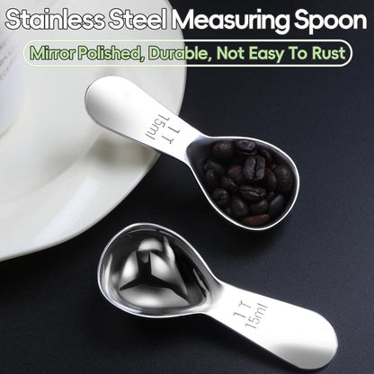 Coffee Scoop set,1&2Tablespoon Measuring spoon (2pieces) Ergonomic sdesign stainless steel manufacture,Coffee Scoop for Ground Coffee, Fits inside Airscape Canisters. (1TBSP&2TBSP(15ML&30ML))