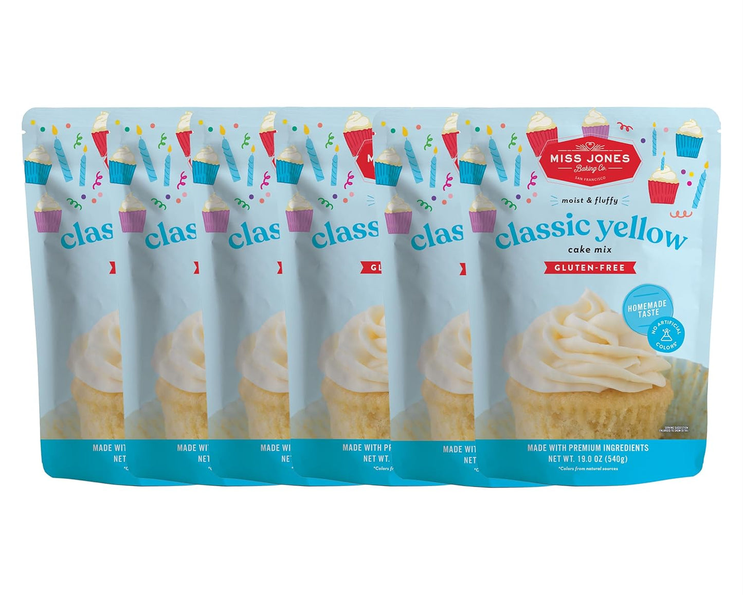 Miss Jones Baking Gluten-Free Classic Yellow Cake Mix - Certified Gluten Free & Made with Premium Ingredients, Easy To Bake Desserts & Treats, Moist & Delicious, 19 Ounce (Pack of 6)
