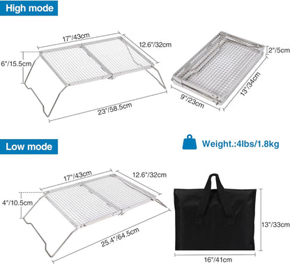 REDCAMP 17" Large Folding Campfire Grill with Mesh, 304 Stainless Steel Grate, Heavy Duty Portable Camping Grill with Carrying Bag for Outdoor Cooking BBQ