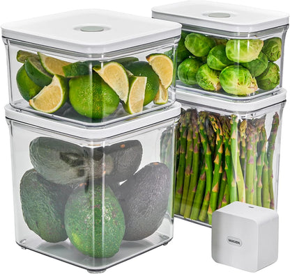 VAKUEN Premium Airtight Food Storage Containers & Vacuum Sealer Machine Starter Set, 4-piece Container with Sealer, 100% Leak Proof,Keep food fresh up to 5 times longer than non-vacuum strorage.