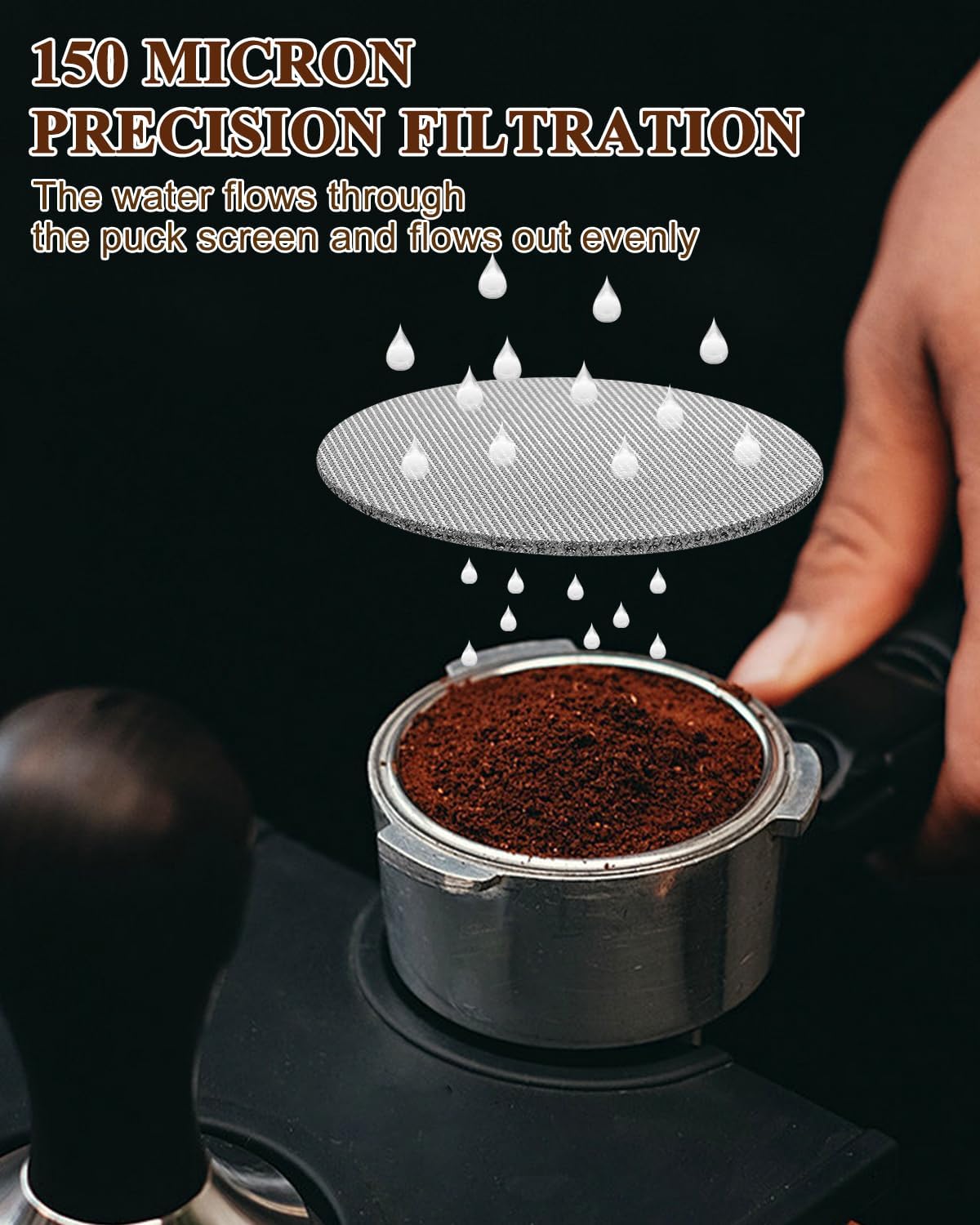 Espresso puck screen 51mm 2 Pack & Walnut Puck screen stand, 316 Stainless Steel Espresso Accessories, Professional Tool for Portafilter Filter Basket
