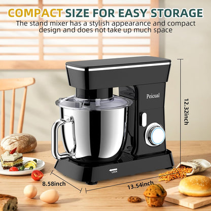 Stand Mixer, 6QT 10+P Speed Tilt-Head Kitchen Electric Mixer, Food Mixer with Stainless Steel Bowl, Dough Hook, Flat Beater, Wire Whisk, Splash Guard for Daily Use - Black