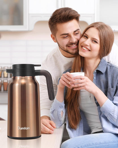 Carafes for Hot Liquids 70 oz - 12 Hour Stainless Steel Thermal Coffee Carafe-Insulated Coffee Carafes For Keeping Hot/Cold Coffee, Tea, Water, Drink Dispenser for Parties(2 gold)