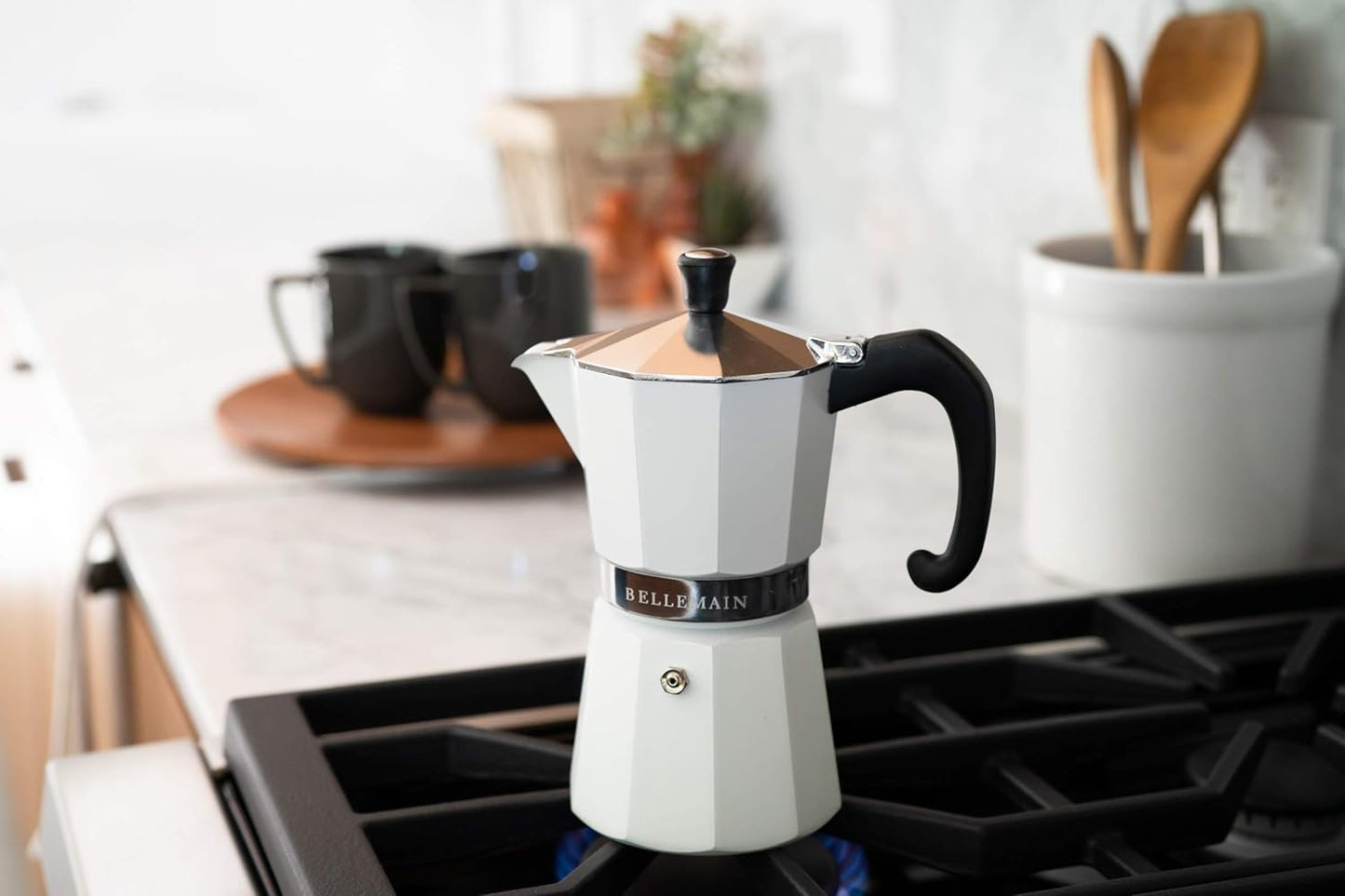 Bellemain Stovetop Espresso Maker Moka Pot (White, 3 Cup)