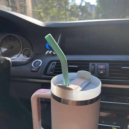 6 PCS Metal Stainless Steel Reusable Straight Straw,with 6Silicone Tips and 2Cleaning Brush,for 40oz Stanley, Hydrapeak, Owala Tumbler,Simple Modern 32 40oz Tumbler(8mm Black)