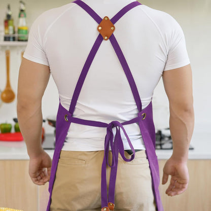 Canvas Aprons for Men Chef Apron, Work Apron with Large Pockets - 16oz Heavy Duty Cross Back, BBQ, Cooking