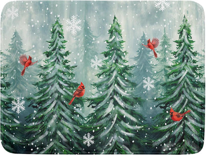 Welcome Winter Pines Tree Dish Drying Mat, Winter Snowflake Dish Drying Mat for Kitchen Counter, Red Birds Absorbent Fast Dry Dish Drainer Mat Protector Xmas Microfiber Dish Drying Pad 16"x18"