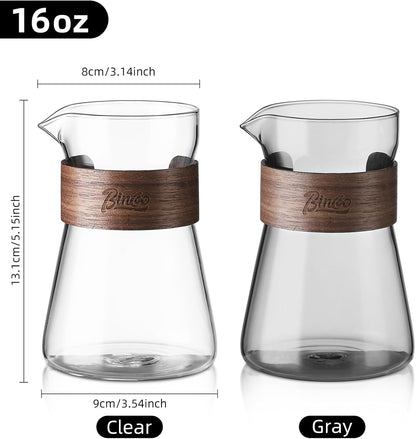 16 oz Glass Coffee Carafe with Wood Heat-Resistant Layer, Pour Over Coffee Carafe and Tea Steeper Coffee Decanter Coffee Server, 1 Pcs Included,(Smoky Gray)