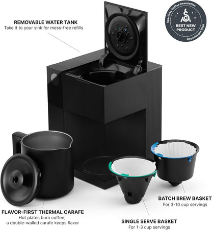 Fellow Aiden Precision Drip Coffee Maker, Thermal Carafe, Perfect Temperature Control, Bloom Cycle, Single Serve to 10 Cup Capacity, Matte Black