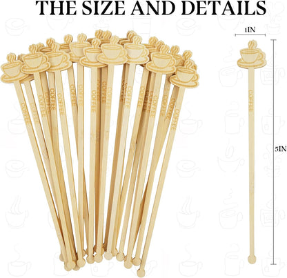 60Pcs Coffee Stirrers-7Inch Natural Bamboo Stir Sticks Beverage Mixer with Coffee Ends Disposable Environmentally Friendly Biodegradable Cafe Grade Stir Sticks for Cocktails Milk Tea Hot & Cold Drinks