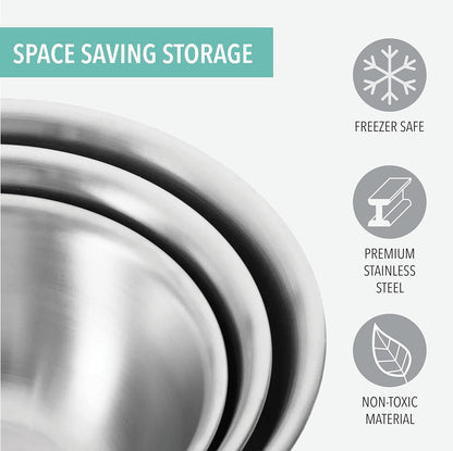 Mixing Bowls with Lids Set, Stainless Steel Mixing Bowls with Airtight Lids, Nesting Mixing Bowl Set for Space Saving Storage, Ideal for Cooking, Baking, Prepping & Food Storage