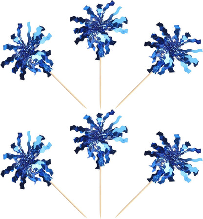 30 PCS Foil Firework Cupcake Toppers Sparkle Tinsel Cupcake Picks Happy Birthday Cake Toppers Drink Stirrers Cocktail Fruit Toothpicks for Baby Shower Birthday Party Decorations Supplies Dark Blue