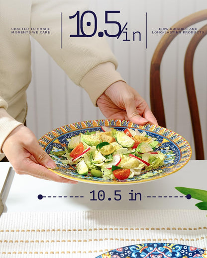 getstar Dinner Plates Set of 6, 10.5 Inch Ceramic Plates, Microwave, Oven and Dishwasher Safe, Colorful Bohemian Style Dishes for Kitchen