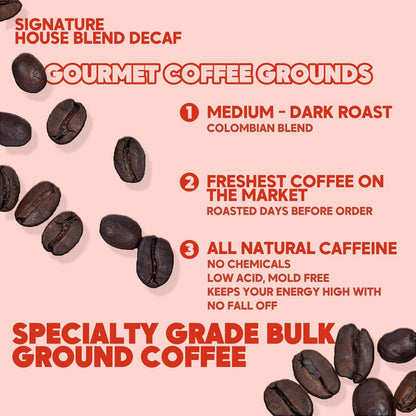 Sarasota Coffee Ground Decaf | Dark Roast Gourmet Decaffeinated Coffee Grounds | Low Acid, Mold Free, Specialty Grade Bulk Ground Decaf | 5lb (80 oz)