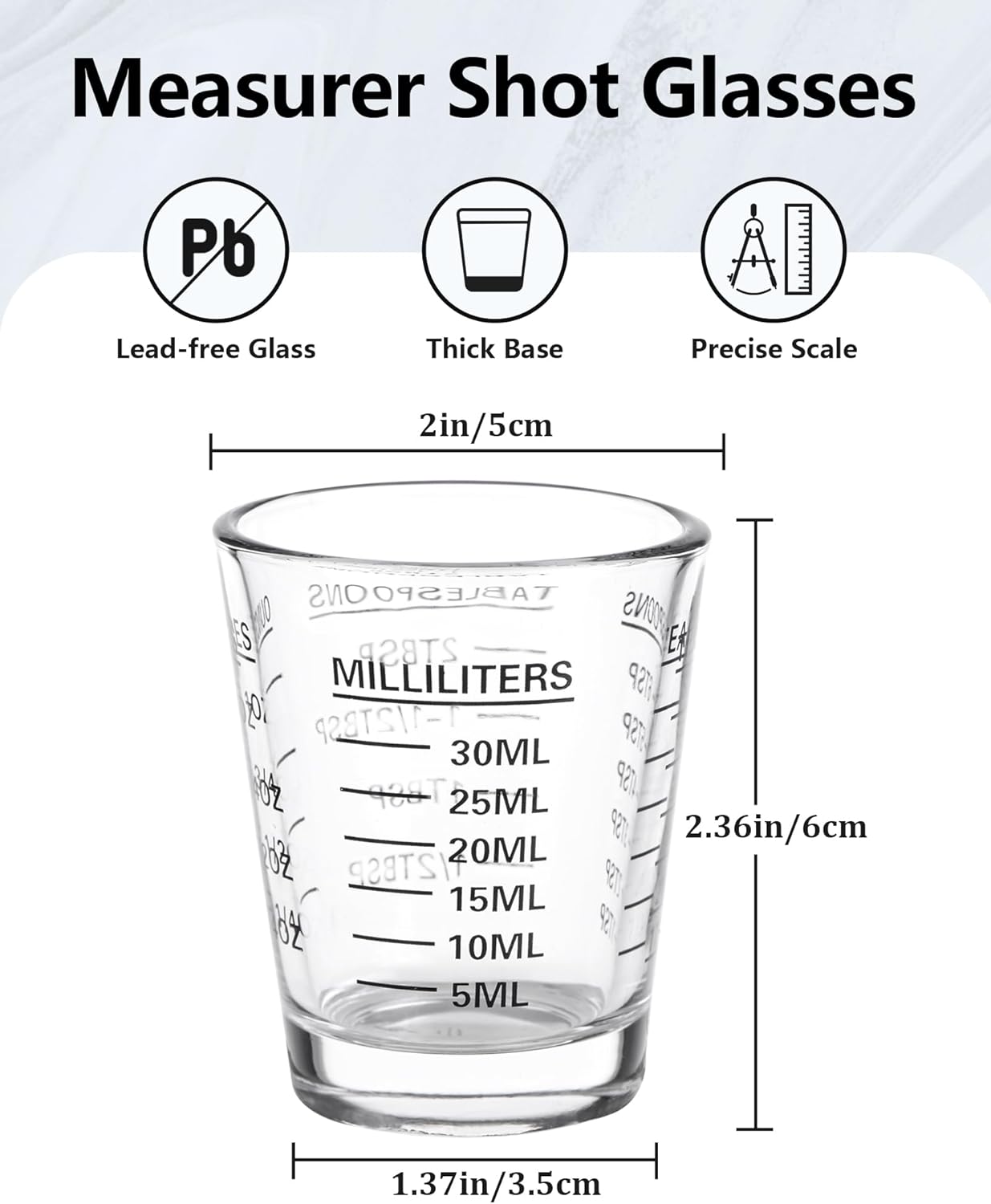 Shot Glasses Measuring Cup Set 4PACK Espresso Shot Glasses Liquid Heavy Glass 26-Incremental Measurement 1 OZ, 2 TBS, 6 TSP, 30 ML Kitchen Tools (Black)