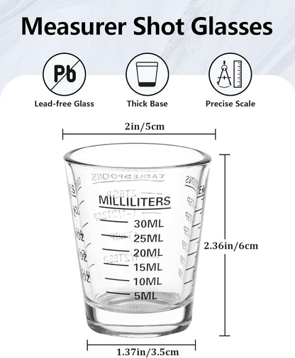 Shot Glasses Measuring Cup Set 4PACK Espresso Shot Glasses Liquid Heavy Glass 26-Incremental Measurement 1 OZ, 2 TBS, 6 TSP, 30 ML Kitchen Tools (Black)