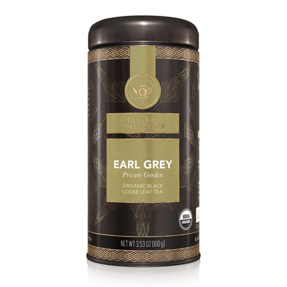 Teabloom Organic Black Tea, Earl Grey Private Garden Loose Leaf Tea, Classic Assam Whole Leaf Blend, USDA Certified Organic, Kosher Certified, 3.53 Ounce Loose Leaf Tea Canister Makes 35-50 Cups