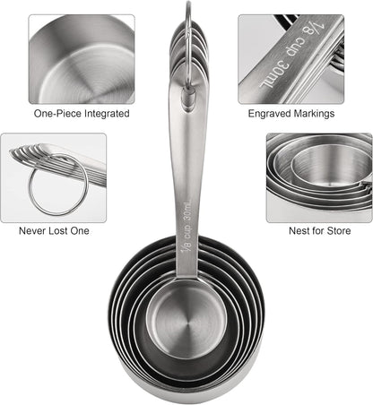 Measuring Cups and Spoons Set, Stainless Steel Measuring Cups and Spoons Set 18: 7 Kitchen Measure Cups, 9 Baking Spice Measure Spoons, US&Metric Measuring Tools for Cooking