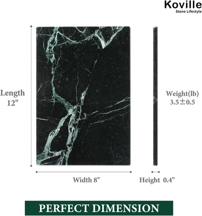 Koville Natural Green Marble Cutting Board for Kitchen Pastry Bread Macaron Display, 12" x 8" Real Stone Slab Marble Cheese Board for Home Countertop, Bathroom Perfume Tray Candle Plate