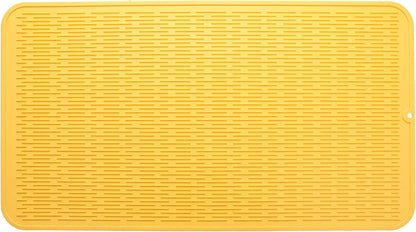 Silicone Dish Drying Mat for Multiple Usage,Easy clean,Eco-friendly,Heat-resistant Silicone Mat for Kitchen Counter or Sink,Refrigerator or Drawer Liner Yellow 4XL 32 inches x 18 inches