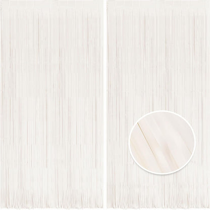 BRAVESHINE Tinsel Photo Backdrop Curtains - 2 Pack 3.2x8.2ft White Foil Fringe Streamer Curtain for Halloween/Boo Day/Valentine’s/Birthday/Christmas/Engagement/Bridal Shower Party Supplies Decorations