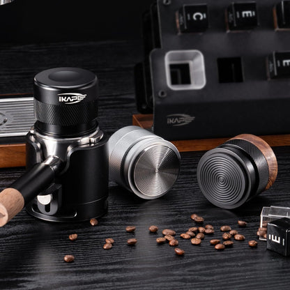 IKAPE 51MM Espresso Tamper, New Wooden Handle Design，Premium Barista Coffee Calibrated Tamper with Spring Loaded, 100% Stainless Steel Tamper Compatible with All 51MM Bottomless Portafilter