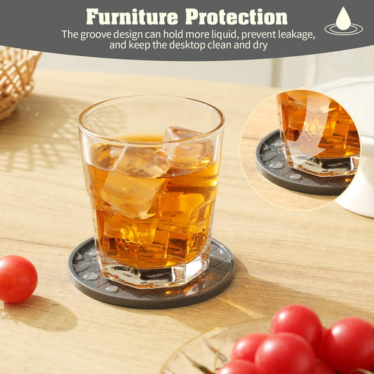 Coasters,Drink Coasters Set of 8 with Holder (Gray, 12pcs)