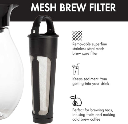 Primula The Big Iced Tea Maker and Infuser, Plastic Beverage Pitcher with Leak Proof, Airtight Lid, Fine Mesh Reusable Filter, Made without BPA, Dishwasher Safe, Black