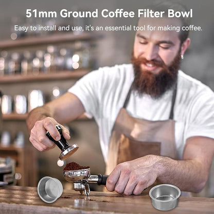 Reusable 51mm Coffee Filters Cups 2Pcs, Stainless Steel Espresso Coffee Filters Double Layer Pressurized Portafilter Filter Baskets, Espresso Machine Accessories Fit for Delonghi EC5 / EC7 / EC9